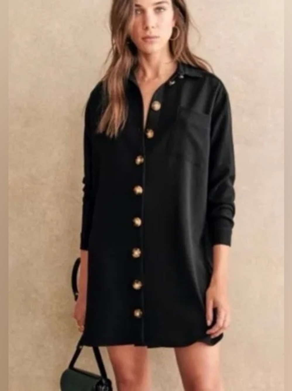 Sezane Sadie Black Button-Front Mini Dress Size FR34/US2